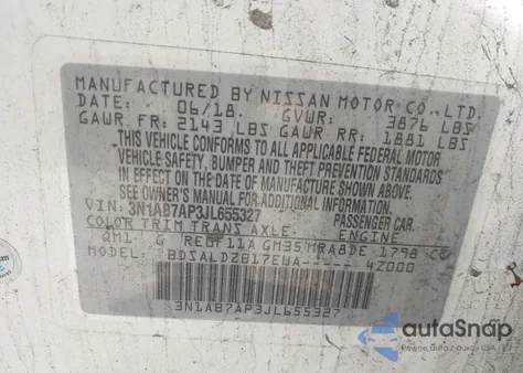 2018 Nissan Sentra Sv from USA, damaged, VIN 3N1AB7AP3JL655327